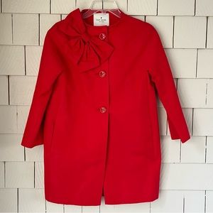 Kate Spade Lolipop Red Kendall Coat, Bow Accent, Cotton Silk Blend